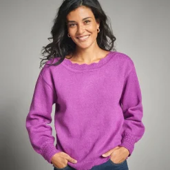 Trui En Vest<Lora Zellini Trui met boothals, fantasietricot paars