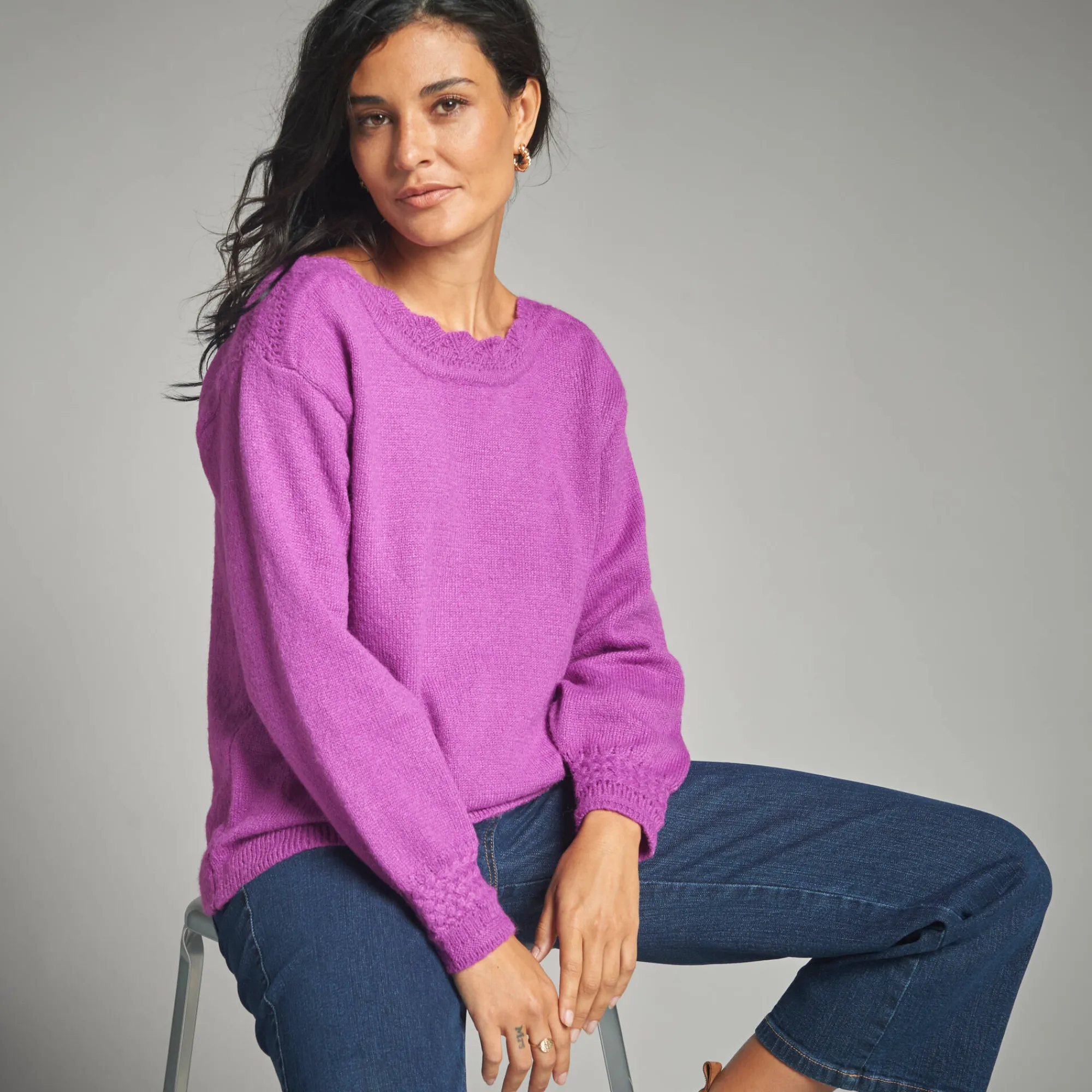 Trui En Vest<Lora Zellini Trui met boothals, fantasietricot paars