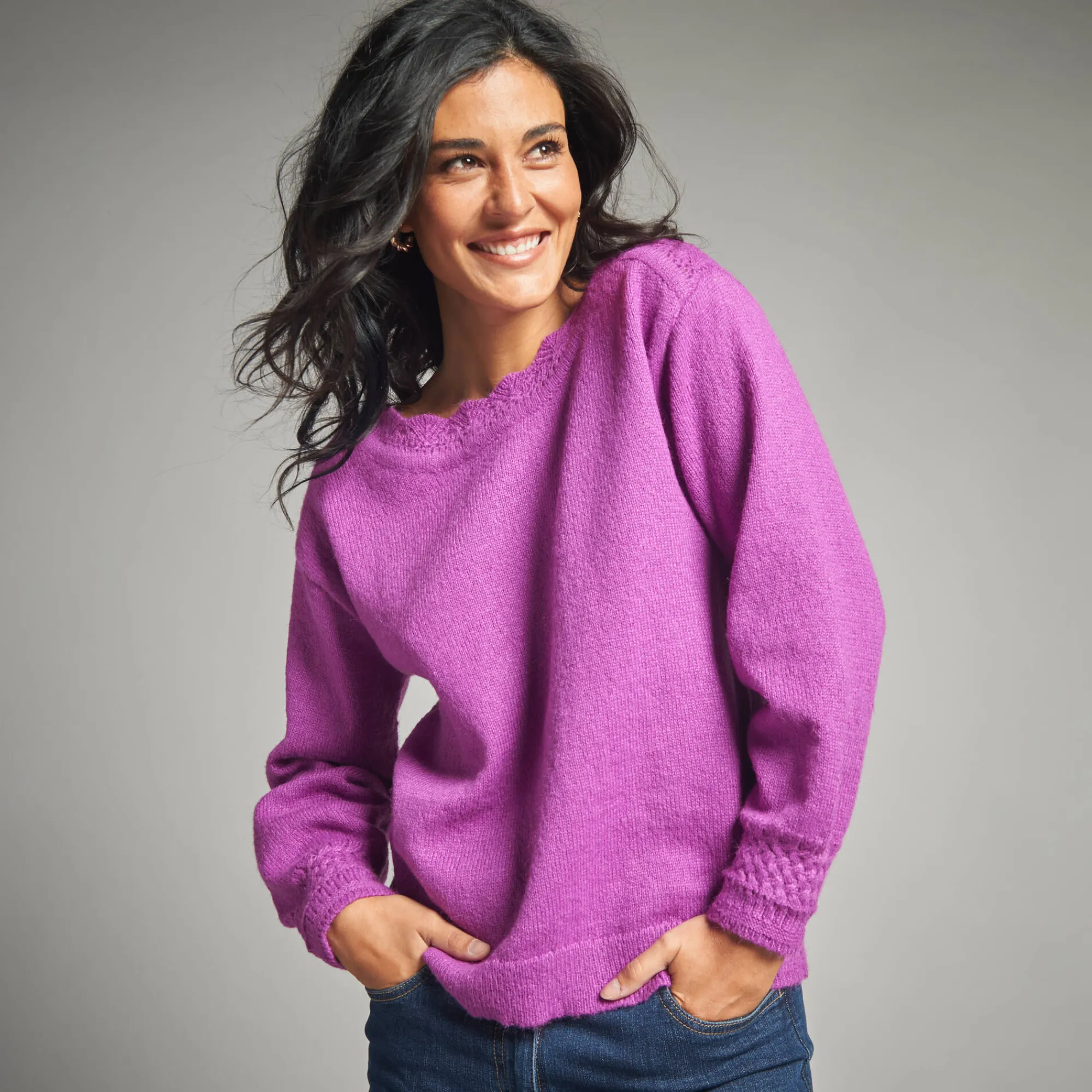 Trui En Vest<Lora Zellini Trui met boothals, fantasietricot paars