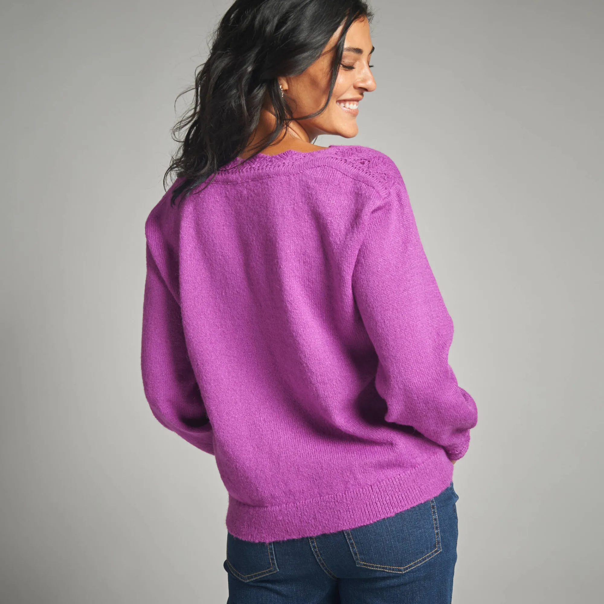 Trui En Vest<Lora Zellini Trui met boothals, fantasietricot paars