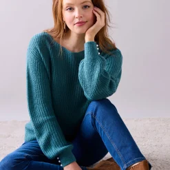 Trui En Vest<Blancheporte Trui met boothals, patenttricot met zachte touch saliegroen