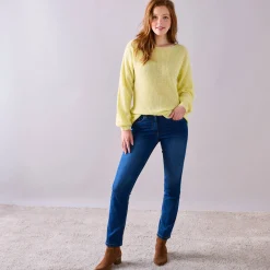 Trui En Vest<Blancheporte Trui met boothals, patenttricot met zachte touch lichtgeel