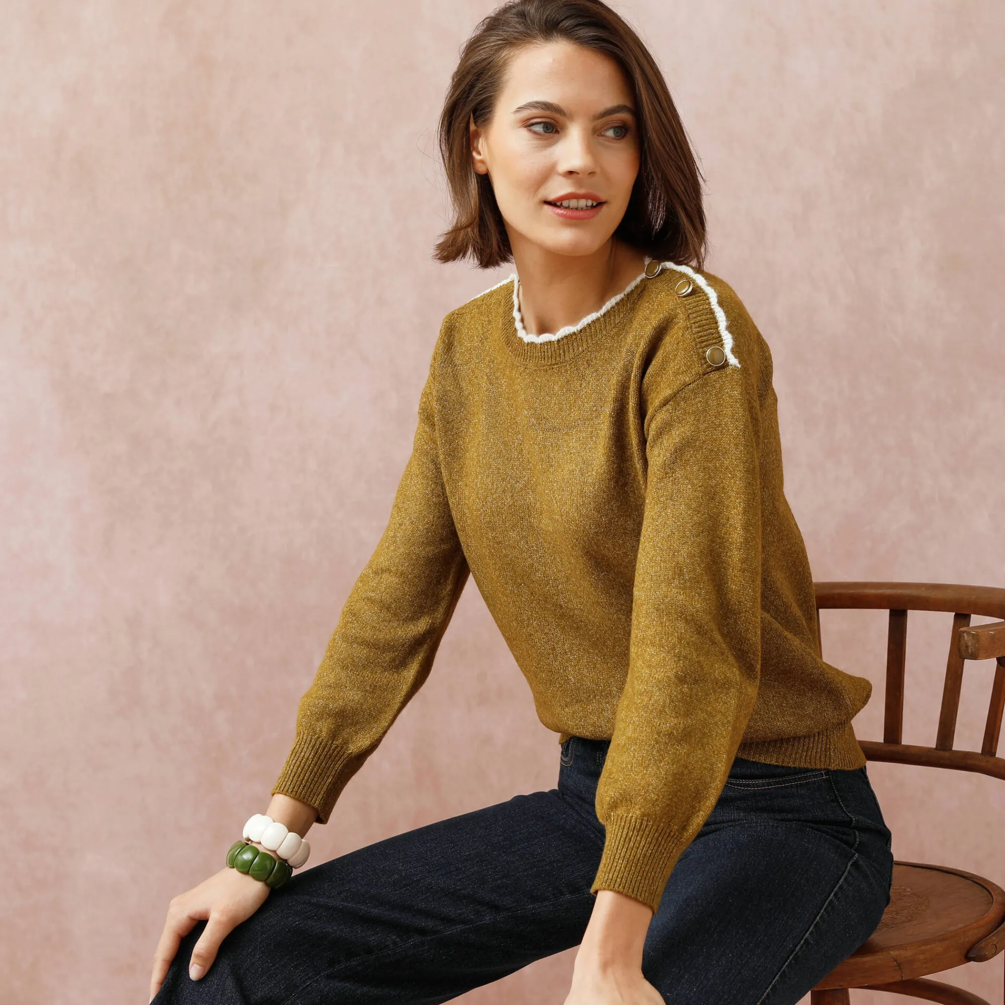 Trui En Vest<Blancheporte Trui met boothals, streelzacht tricot olijfgroen