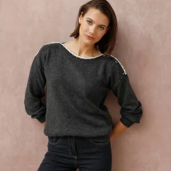 Trui En Vest<Blancheporte Trui met boothals, streelzacht tricot chiné antraciet