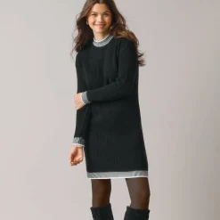 Jurk<Blancheporte Trui met contrasterende details, geribbelde boord zwart / ecru