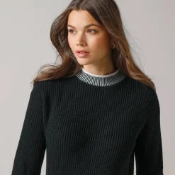 Jurk<Blancheporte Trui met contrasterende details, geribbelde boord zwart / ecru