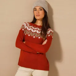Trui En Vest<Blancheporte Trui met decolleté in jacquard oranje / ecru