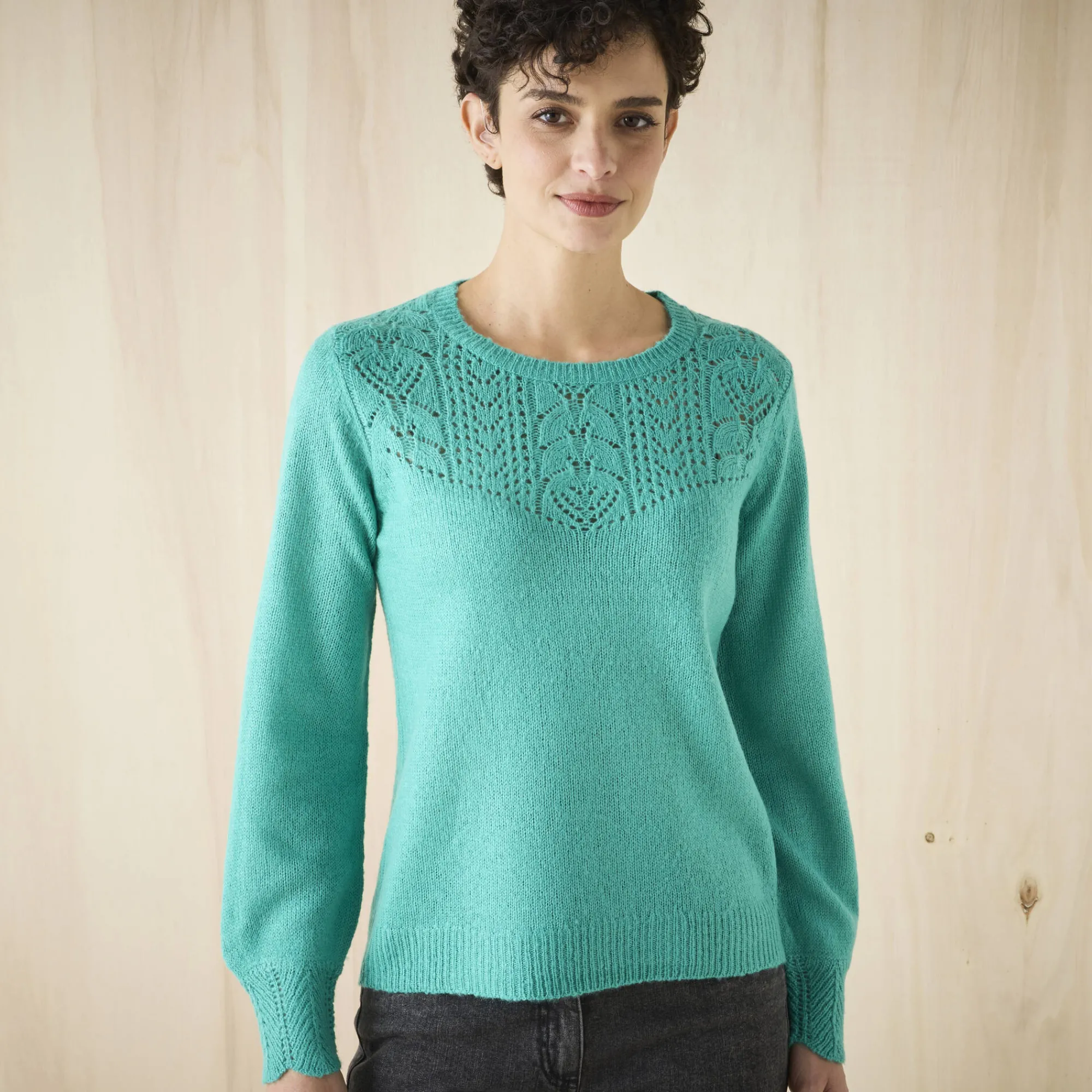 Trui En Vest<Blancheporte Trui met details in pointelletricot muntgroen