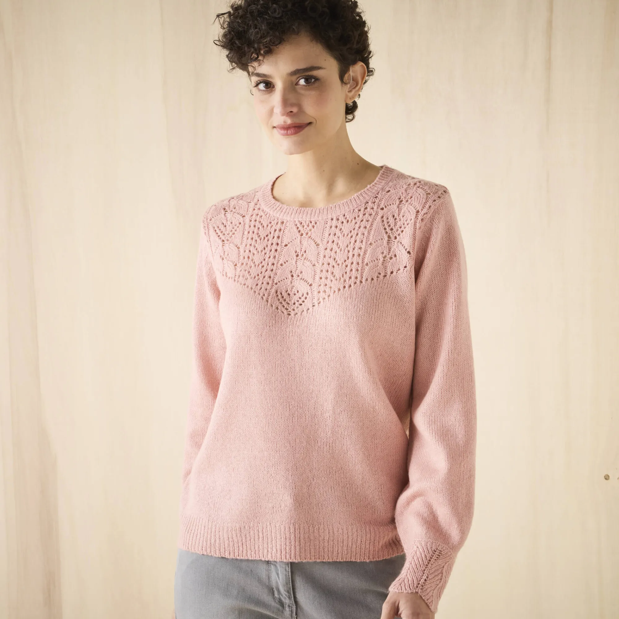 Trui En Vest<Blancheporte Trui met details in pointelletricot grijsroze