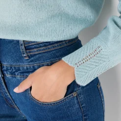 Trui En Vest<Blancheporte Trui met details in pointelletricot watergroen