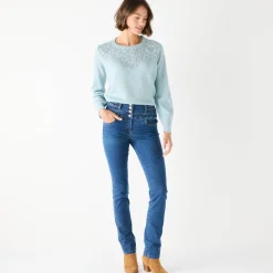 Trui En Vest<Blancheporte Trui met details in pointelletricot watergroen
