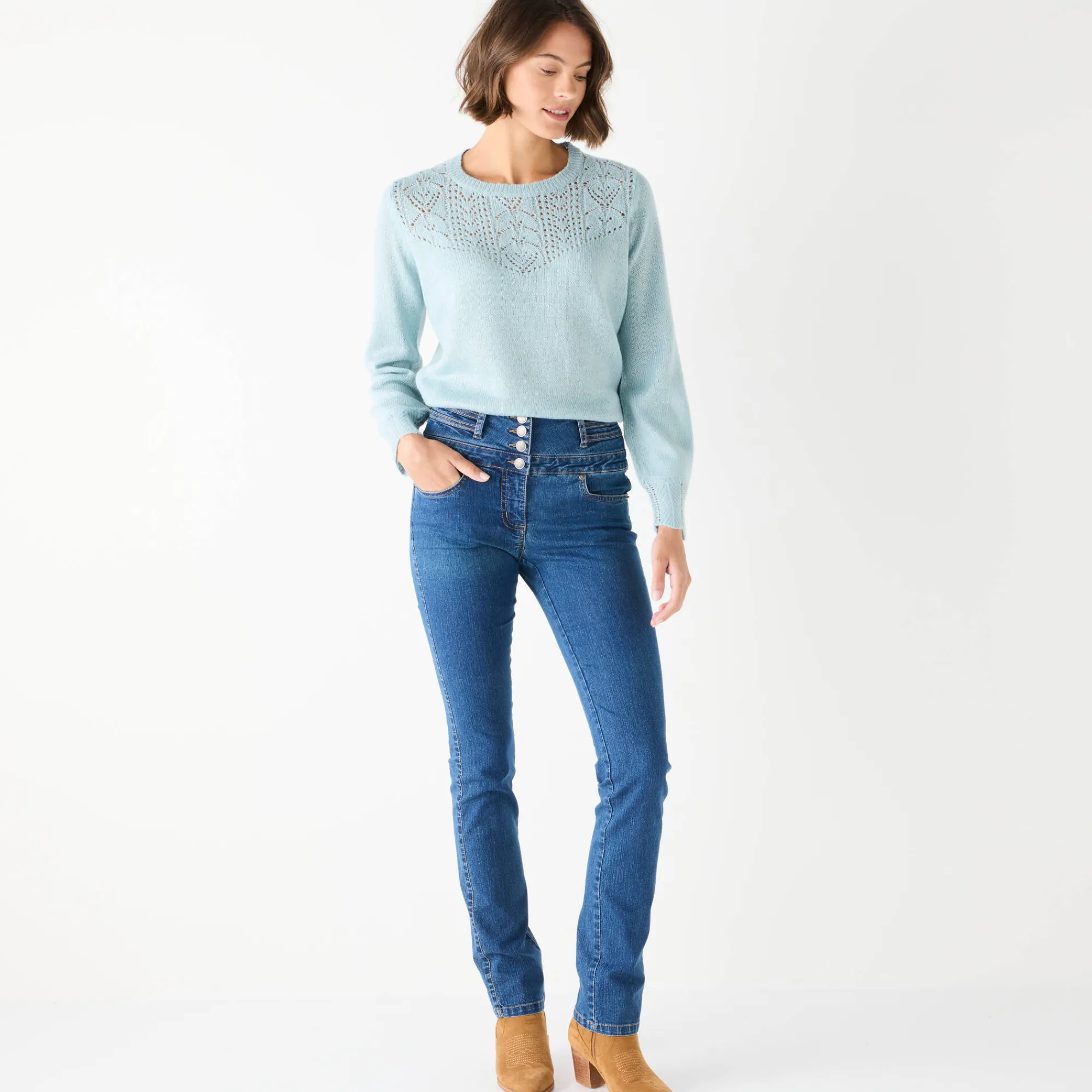 Trui En Vest<Blancheporte Trui met details in pointelletricot watergroen