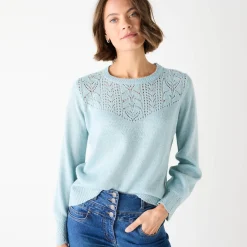 Trui En Vest<Blancheporte Trui met details in pointelletricot watergroen