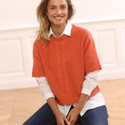 Trui En Vest<Blancheporte Trui met ellebooglange mouwen in kabeltricot oranje