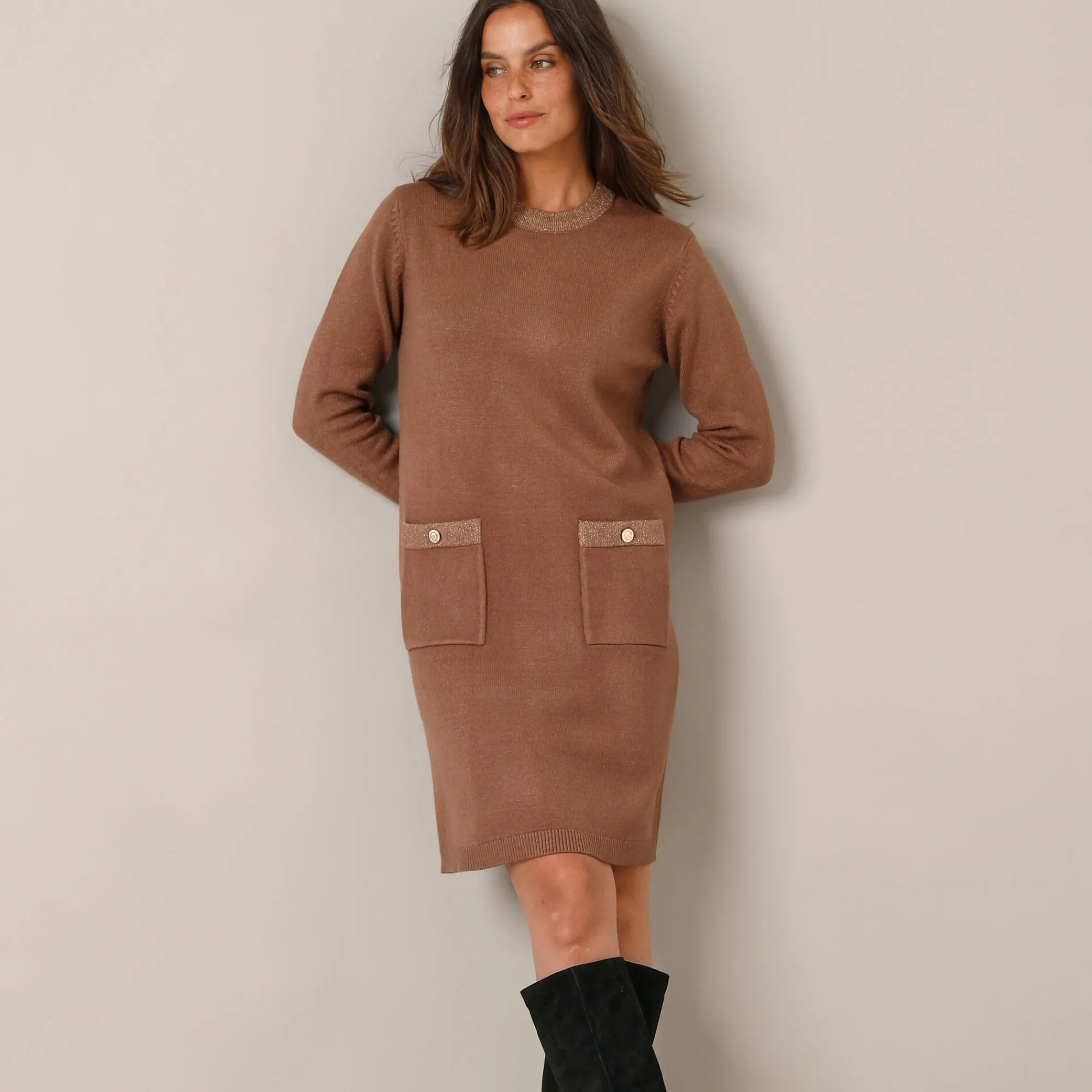Jurk<Blancheporte Trui met glanzende details, 2 zakken hazelnootbruin