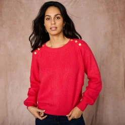 Trui En Vest<Blancheporte Trui met goudkleurige knopen, patenttricot roze