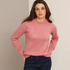 Trui En Vest<Blancheporte Trui met hoge kraag, frisotti-afwerking chiné roze