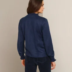 Trui En Vest<Blancheporte Trui met hoge kraag, frisotti-afwerking marine