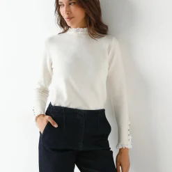 Trui En Vest<Blancheporte Trui met 2-in-1 effect, details in broderie anglaise ecru
