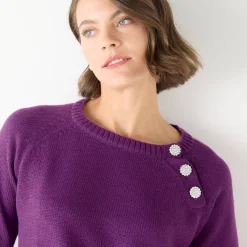 Feestoutfits Dames|Trui En Vest<Blancheporte Trui met juweelknopen aan de schouders violine