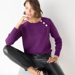 Feestoutfits Dames|Trui En Vest<Blancheporte Trui met juweelknopen aan de schouders violine