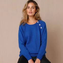 Feestoutfits Dames|Trui En Vest<Blancheporte Trui met juweelknopen aan de schouders blauw