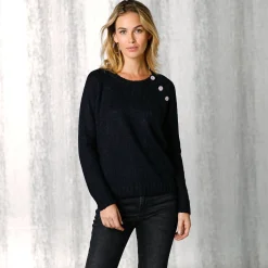 Feestoutfits Dames|Trui En Vest<Blancheporte Trui met juweelknopen aan de schouders zwart