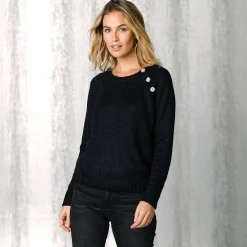 Feestoutfits Dames|Trui En Vest<Blancheporte Trui met juweelknopen aan de schouders zwart