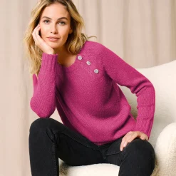 Feestoutfits Dames|Trui En Vest<Blancheporte Trui met juweelknopen aan de schouders fuchsiaroze