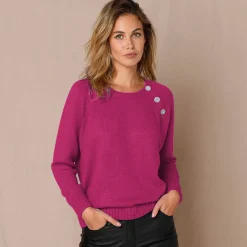 Feestoutfits Dames|Trui En Vest<Blancheporte Trui met juweelknopen aan de schouders fuchsiaroze