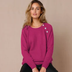 Feestoutfits Dames|Trui En Vest<Blancheporte Trui met juweelknopen aan de schouders fuchsiaroze