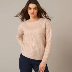 Trui En Vest<Blancheporte Trui met kabelmotieven - patenttricot chiné beige