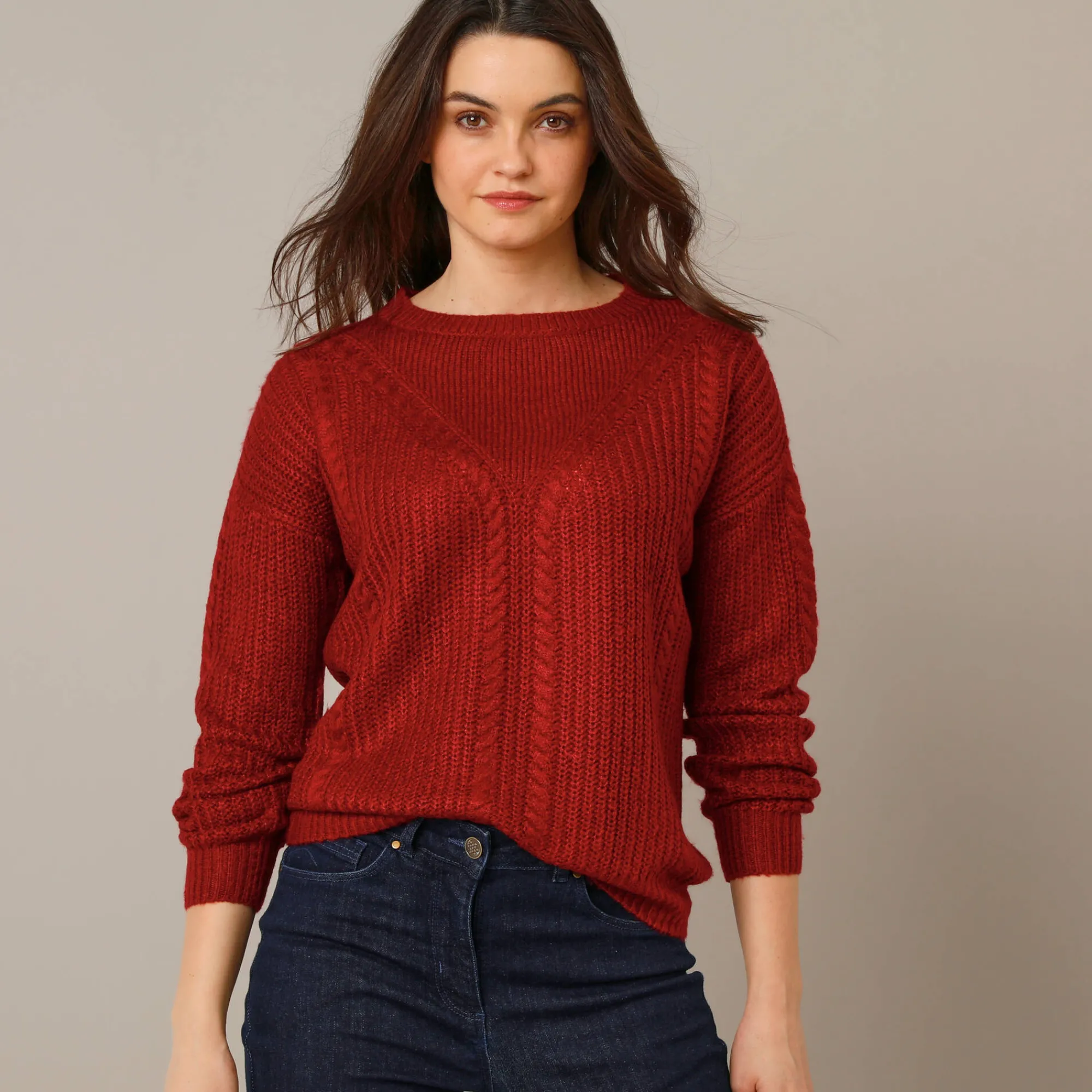 Trui En Vest<Blancheporte Trui met kabelmotieven - patenttricot donkerrood