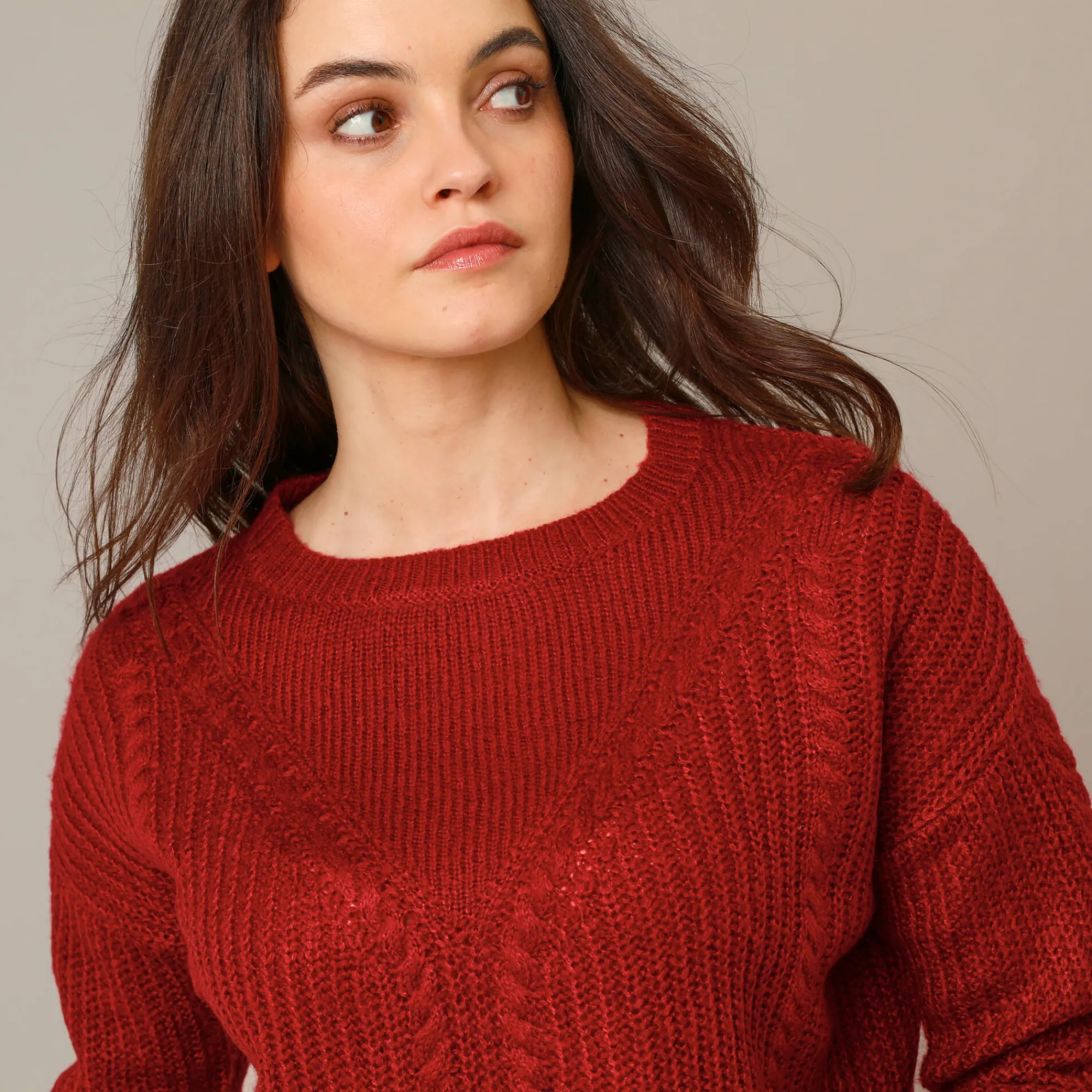 Trui En Vest<Blancheporte Trui met kabelmotieven - patenttricot donkerrood