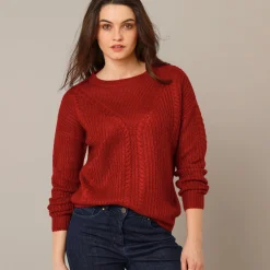 Trui En Vest<Blancheporte Trui met kabelmotieven - patenttricot donkerrood