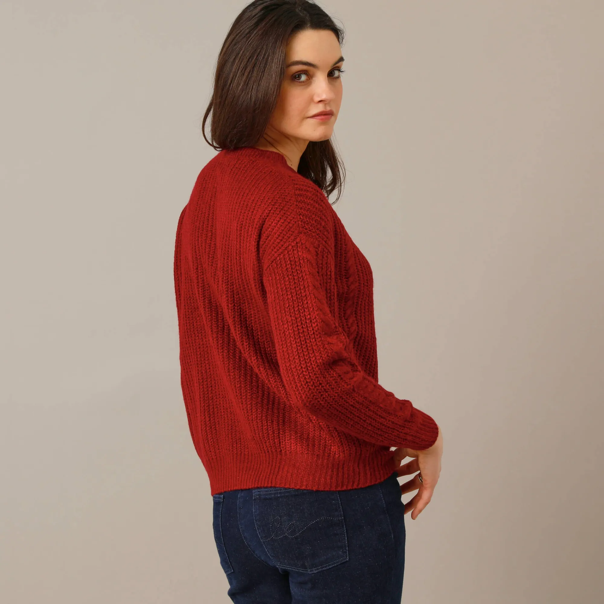 Trui En Vest<Blancheporte Trui met kabelmotieven - patenttricot donkerrood