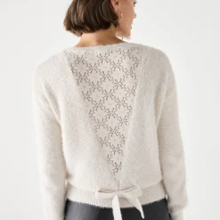 Feestoutfits Dames|Trui En Vest<Blancheporte Trui met kanten rug, in harig tricot ivoorkleur