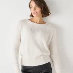 Feestoutfits Dames|Trui En Vest<Blancheporte Trui met kanten rug, in harig tricot ivoorkleur