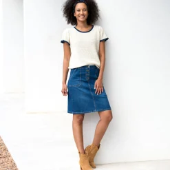 Trui En Vest<Blancheporte Trui met korte mouwen, fantasietricot ecru / marine
