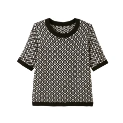 Trui En Vest<Blancheporte Trui met korte mouwen, grafisch jacquardmotief zwart / ecru