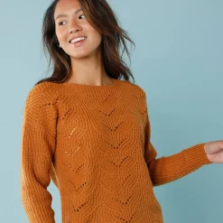 Trui En Vest<Blancheporte Trui met lange mouwen en ronde hals, pareltricot, speciaal voor kleine lengtes honing