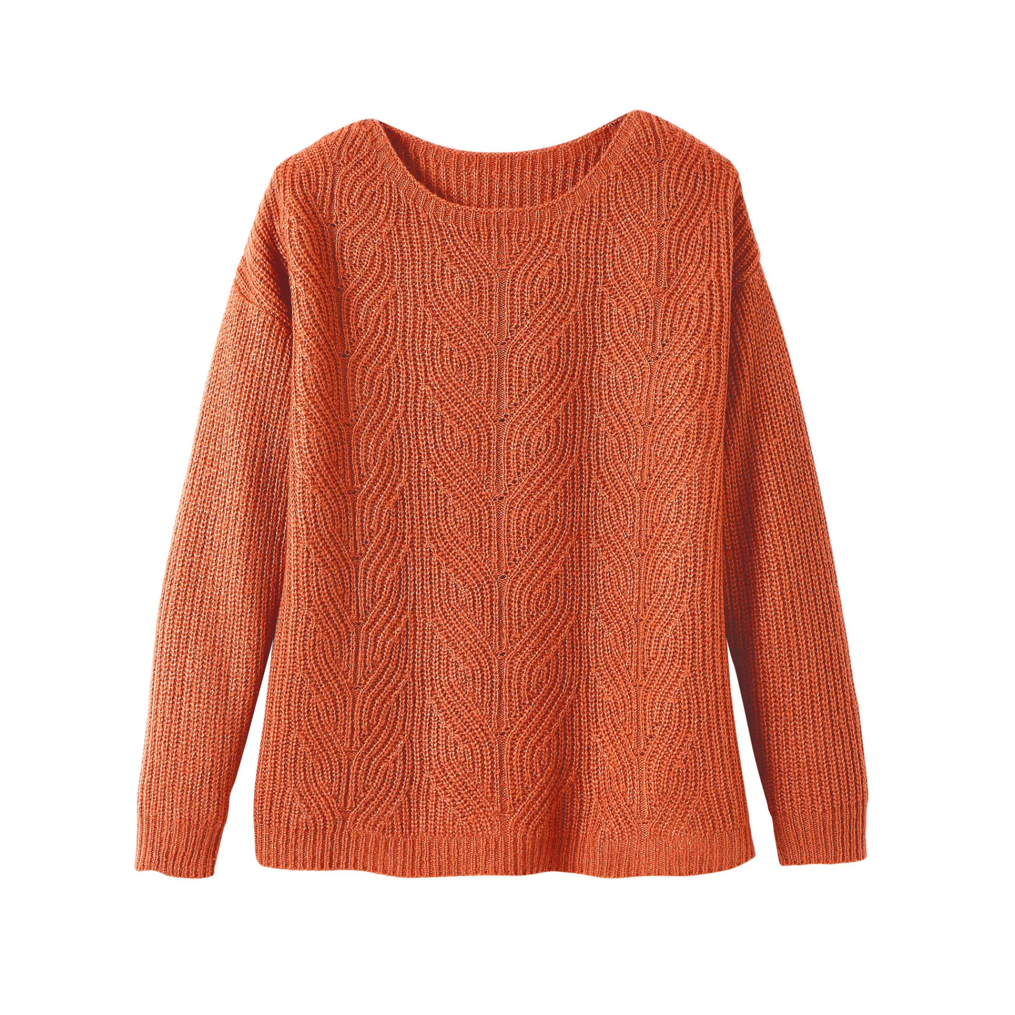 Trui En Vest<Blancheporte Trui met lange mouwen en ronde hals, pareltricot, speciaal voor kleine lengtes paprika