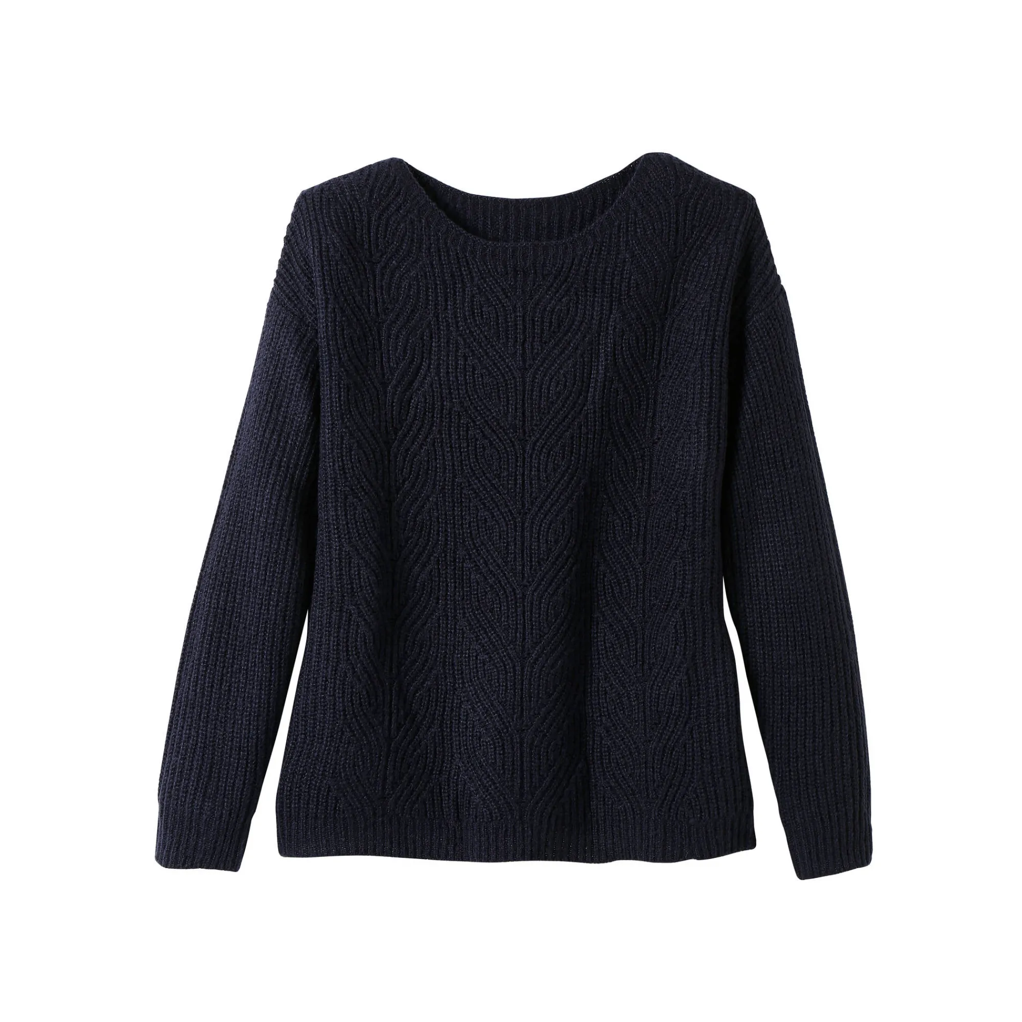 Trui En Vest<Blancheporte Trui met lange mouwen en ronde hals, pareltricot, speciaal voor kleine lengtes marine