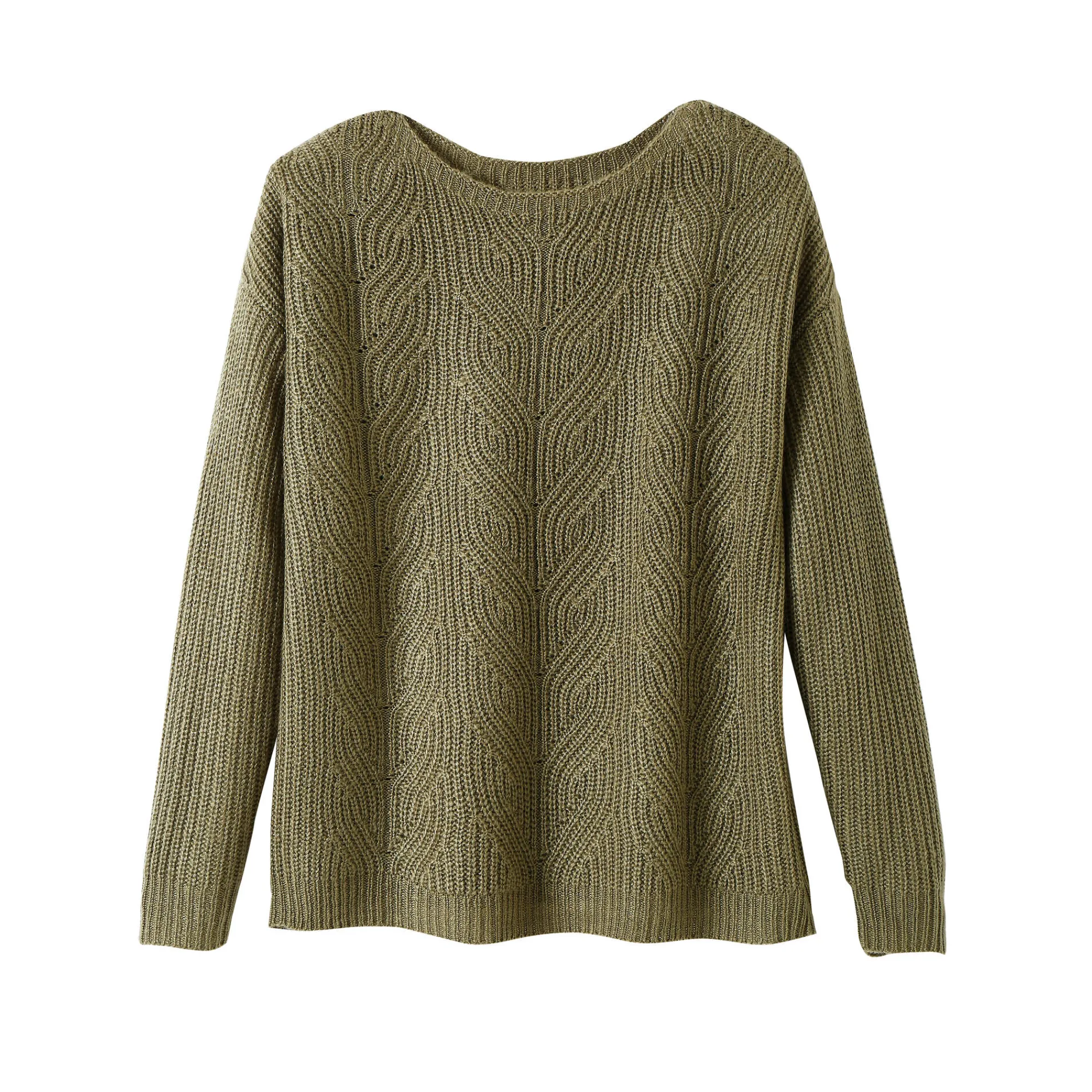 Trui En Vest<Blancheporte Trui met lange mouwen en ronde hals, pareltricot, speciaal voor kleine lengtes kaki