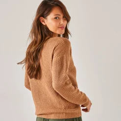 Trui En Vest<Blancheporte Trui met lange mouwen en ronde hals, pareltricot, speciaal voor kleine lengtes taupe