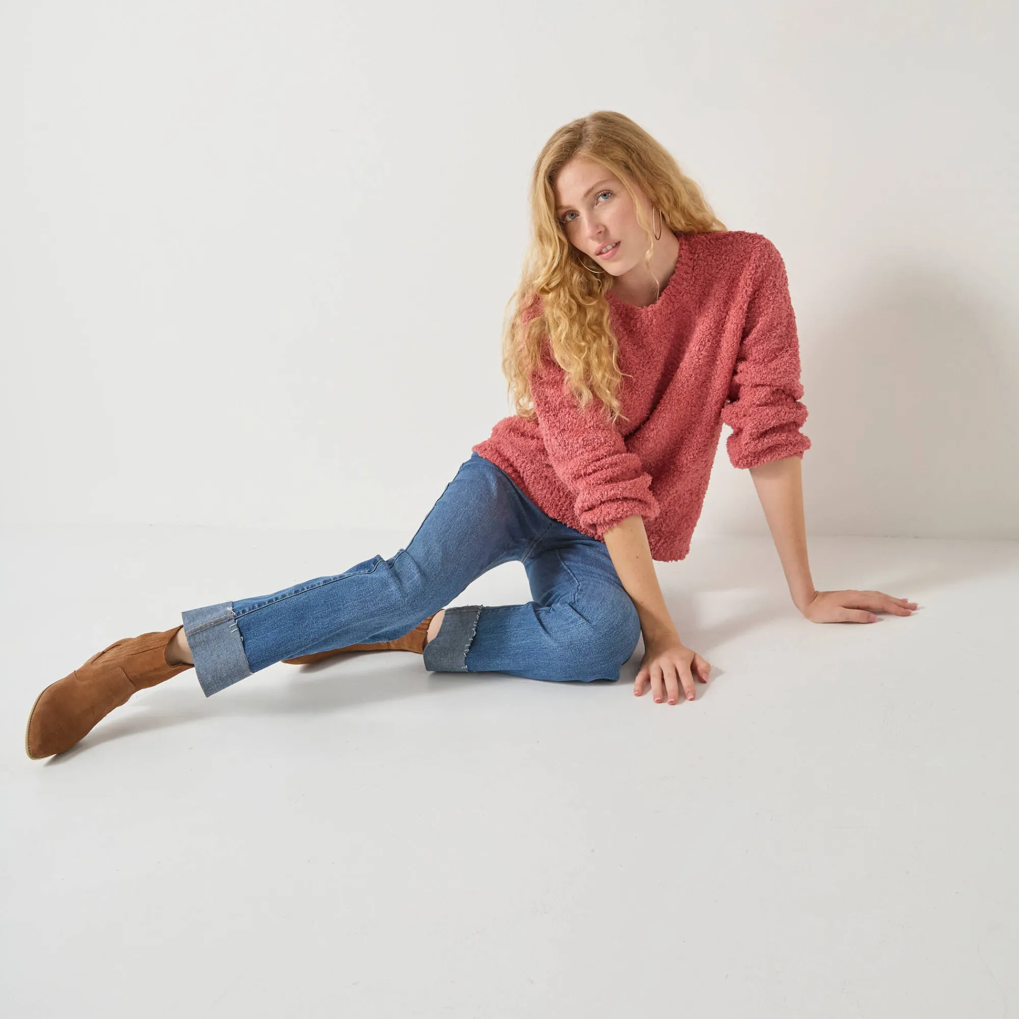 Trui En Vest<Blancheporte Trui met lange mouwen in lusjestricot, afhangende schouders roze