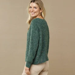 Trui En Vest<Blancheporte Trui met loose volume en V-hals, gespikkeld patenttricot groen / veelkleurig