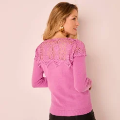Feestoutfits Dames|Trui En Vest<Blancheporte Trui met macramé lila