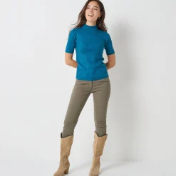 Trui En Vest<Blancheporte Trui met opstaande kraag en korte mouwen eendenblauw