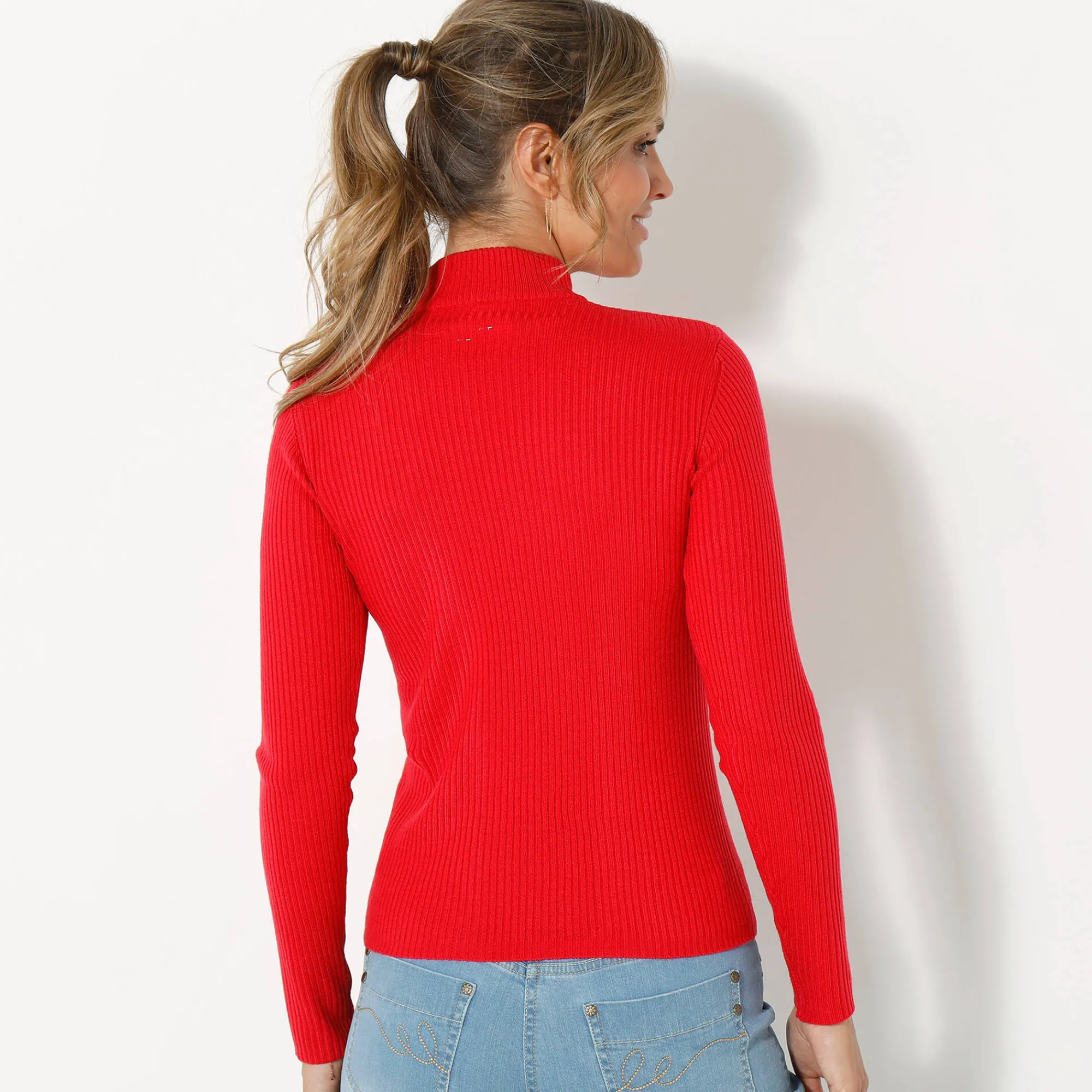 Trui En Vest<Blancheporte Trui met opstaande kraag, 63 cm lang rood